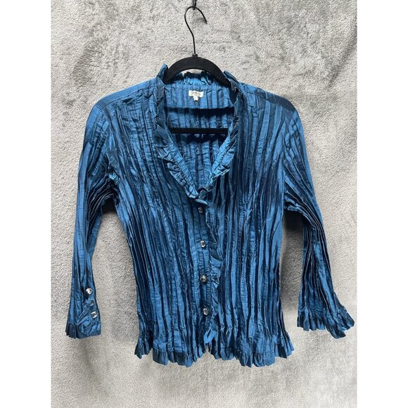 Vtg Agora Y2K Whimsigoth Crinkle Ruffle Blouse Top Women’s Medium Romantic Blue - Picture 1 of 6